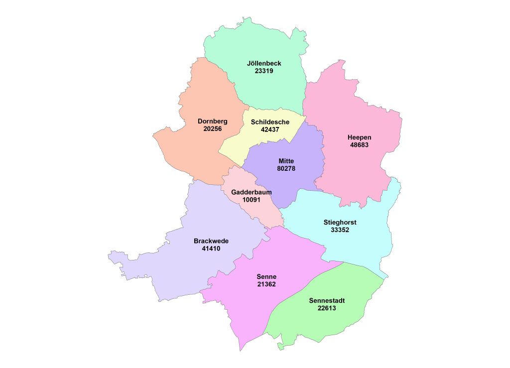 Population in boroughs of Bielefeld