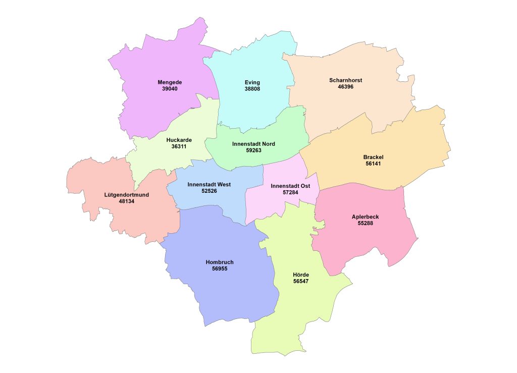 Population in boroughs of Dortmund