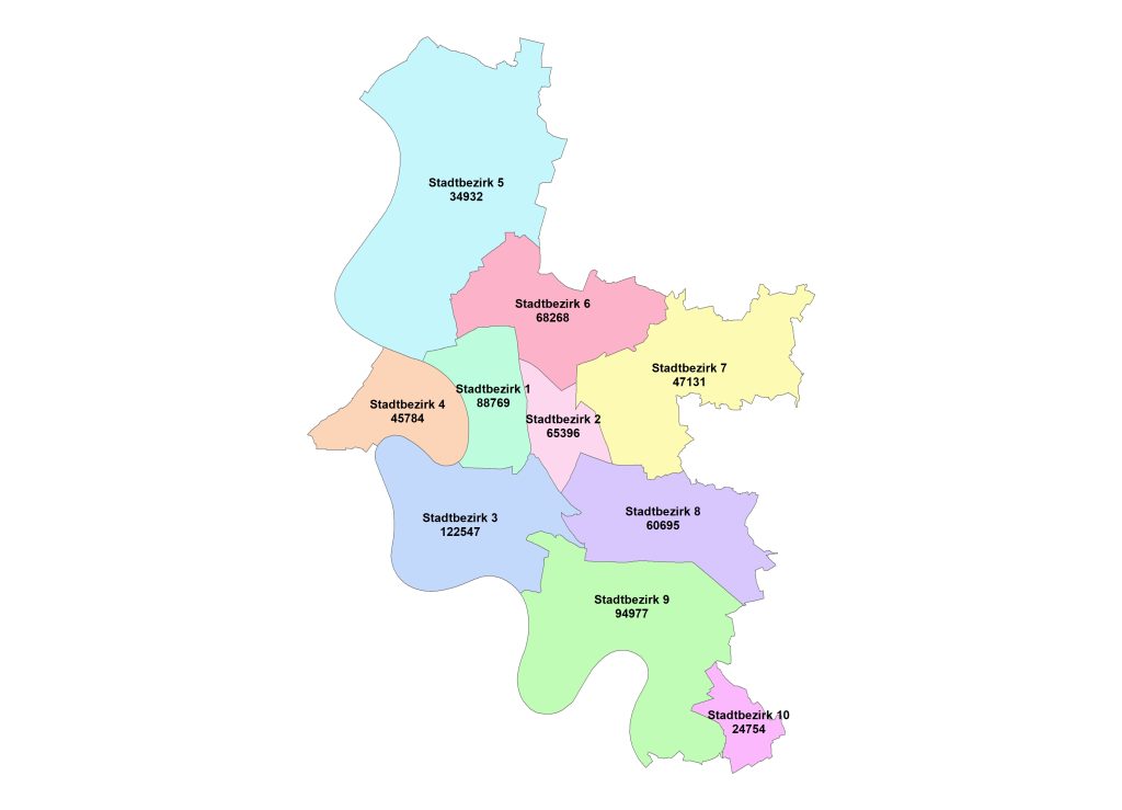 Population in boroughs of Düsseldorf in 2025