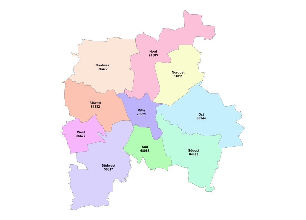 Population in boroughs of Leipzig in 2025